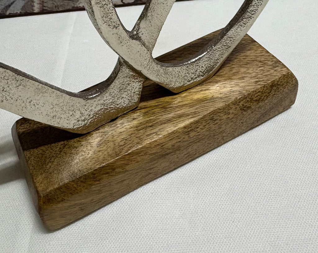 Metal Hearts on Wooden Base Ornament