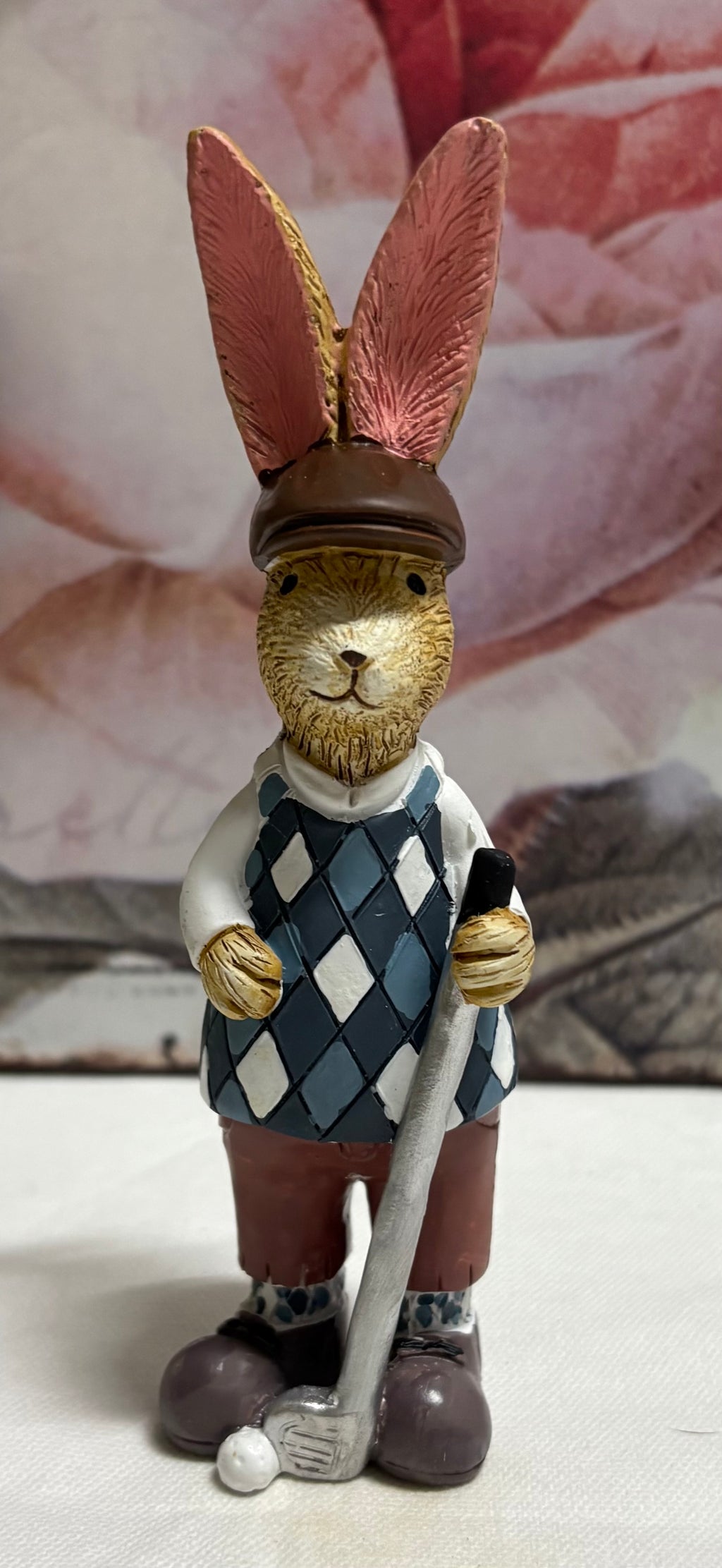 Standing Brown Golfer Bunny Hare Rabbit Figure Ornament