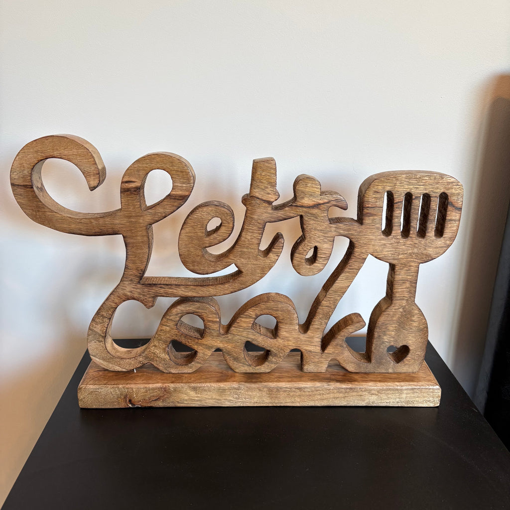 Let's Cook Wooden Sign – Rustic Mango Wood Kitchen Décor