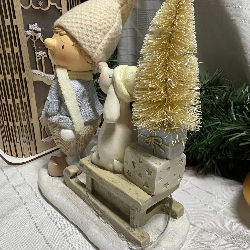 Boy & Dog on Sled Light Up LED Christmas Decorations