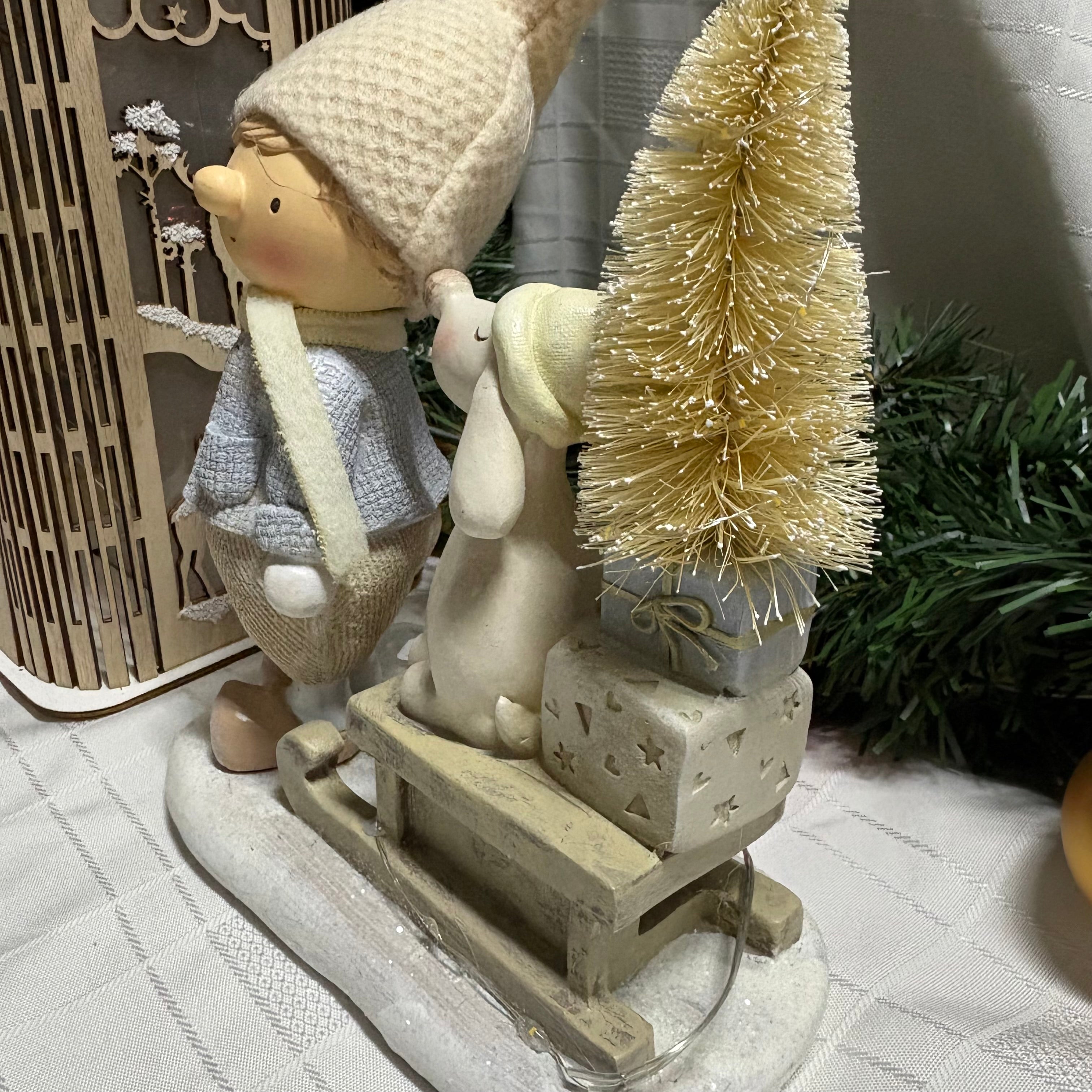 Boy & Dog on Sled Light Up LED Christmas Decorations