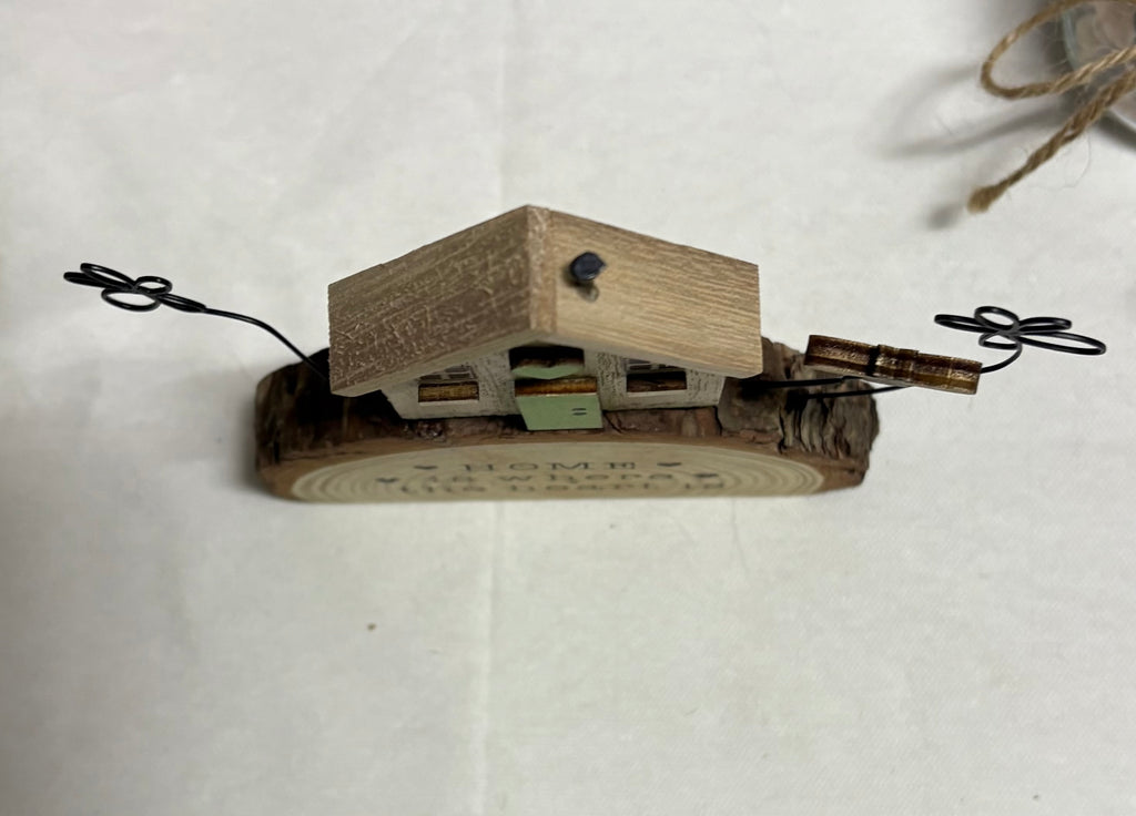 Rustic Wooden Log House Ornament Decor, 14cm