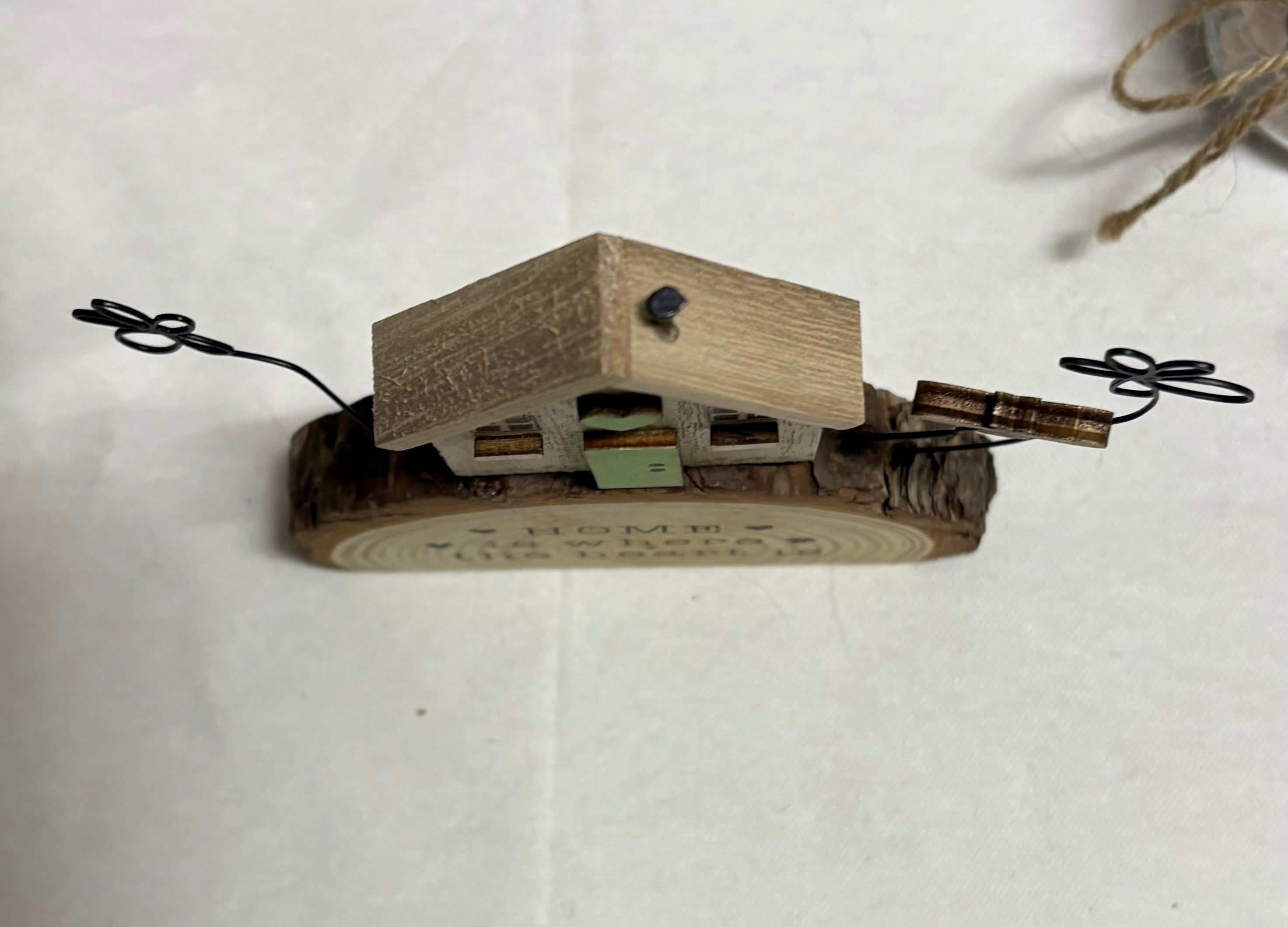 Rustic Wooden Log House Ornament Decor, 14cm