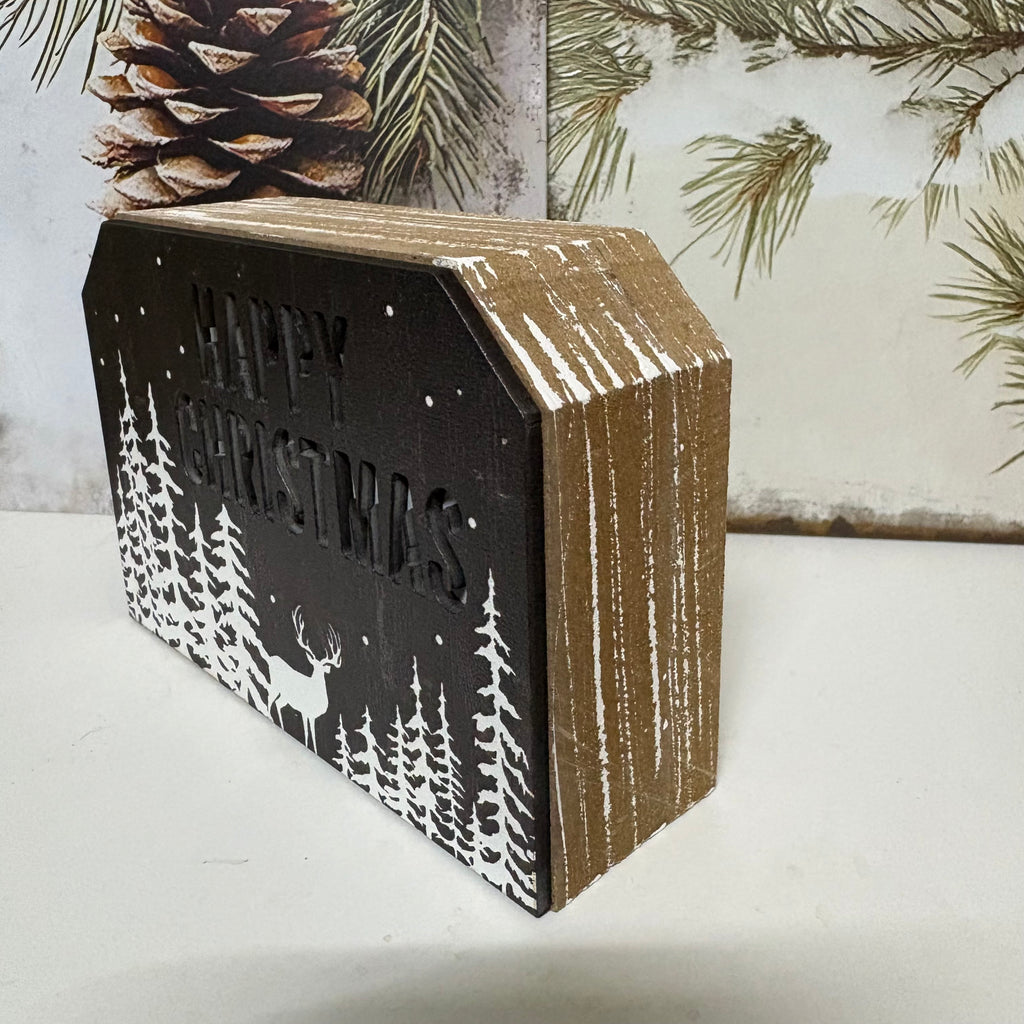 Happy Christmas Wooden LED Block Sign Ornament