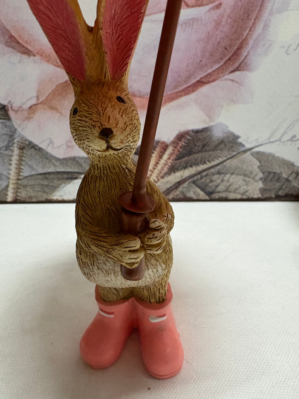 Standing Brown Bunny Rabbit with Pink Umbrella Figure Ornament