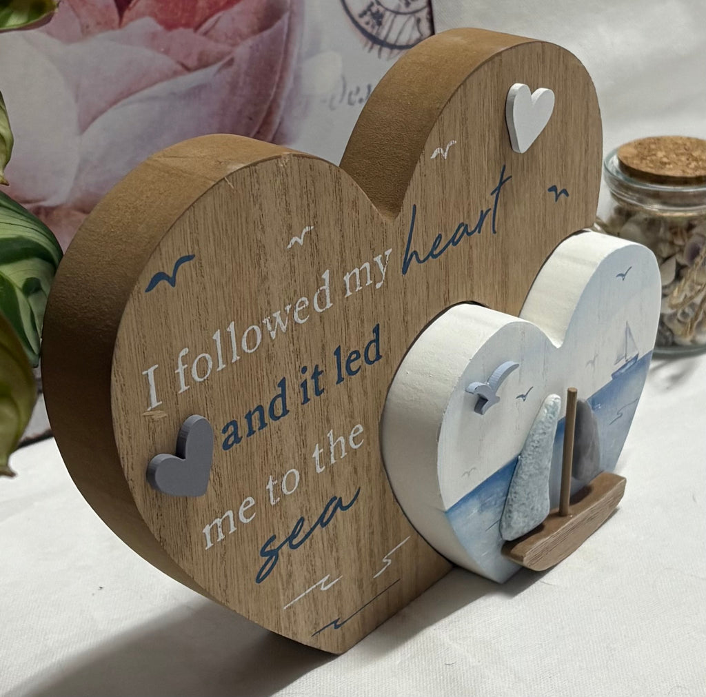 Wooden Heart Coastal Pebble 3D Ornament, 22cm