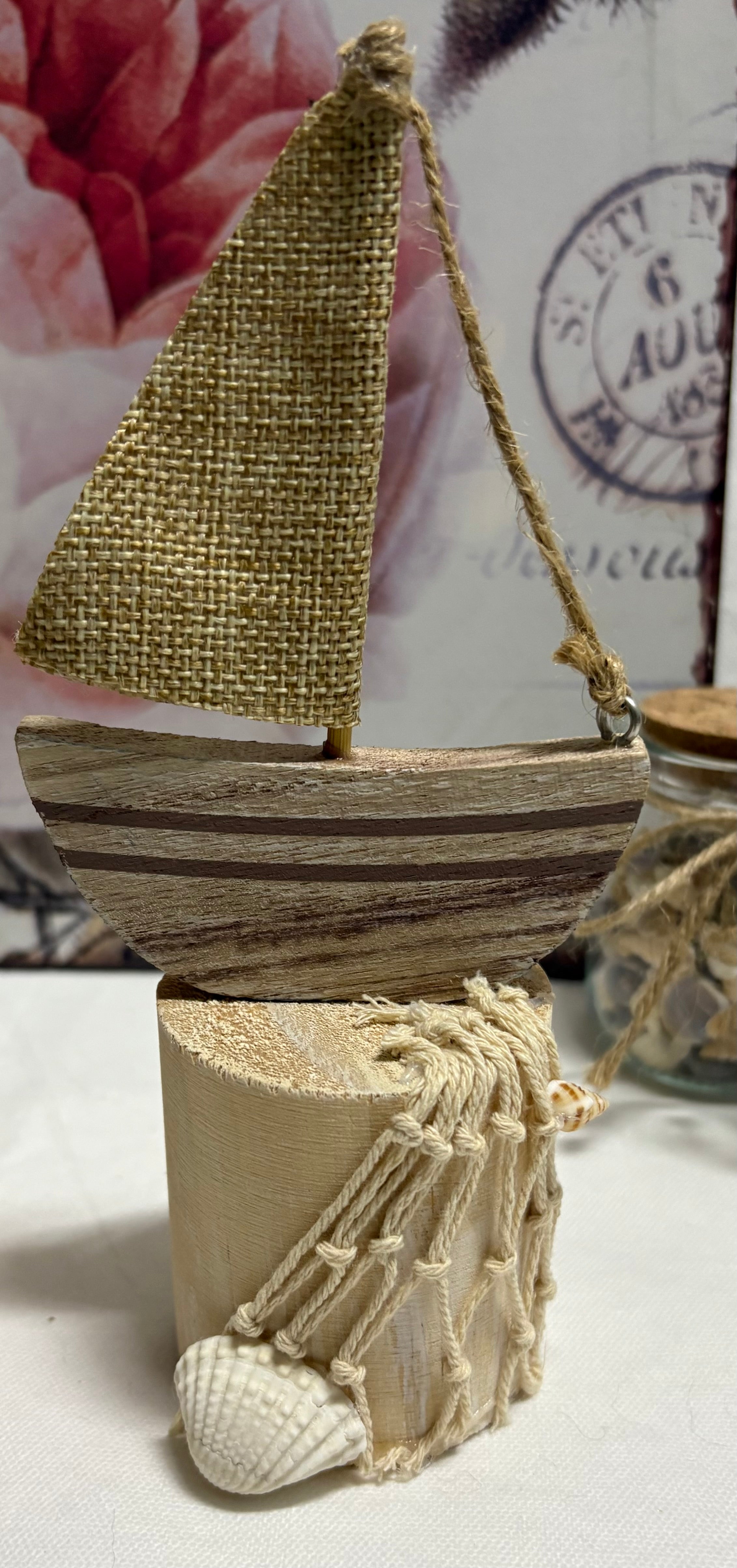 Pair of Natural Sailing Boat Ornaments