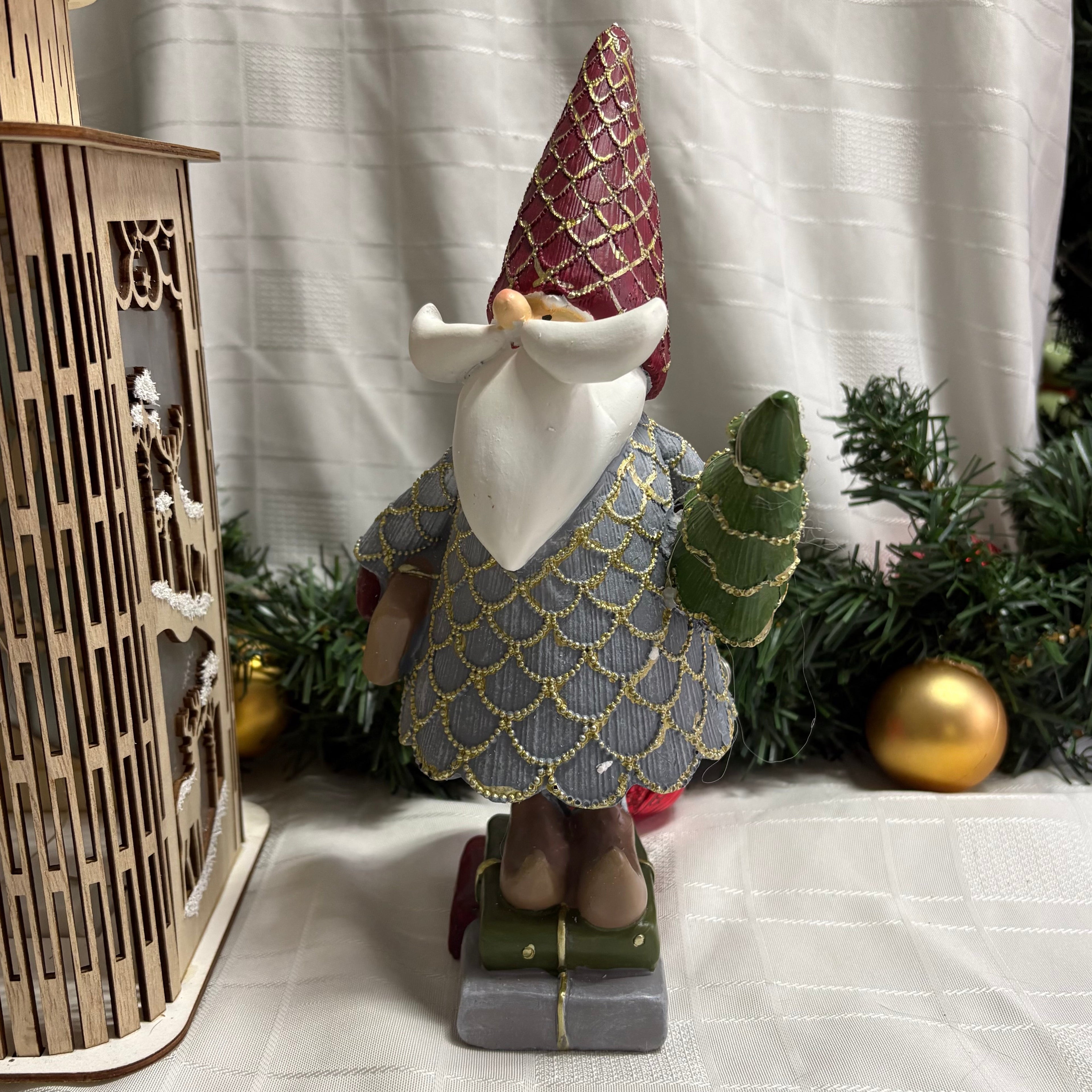 Santa holding a Tree LED Light Up Resin Figure