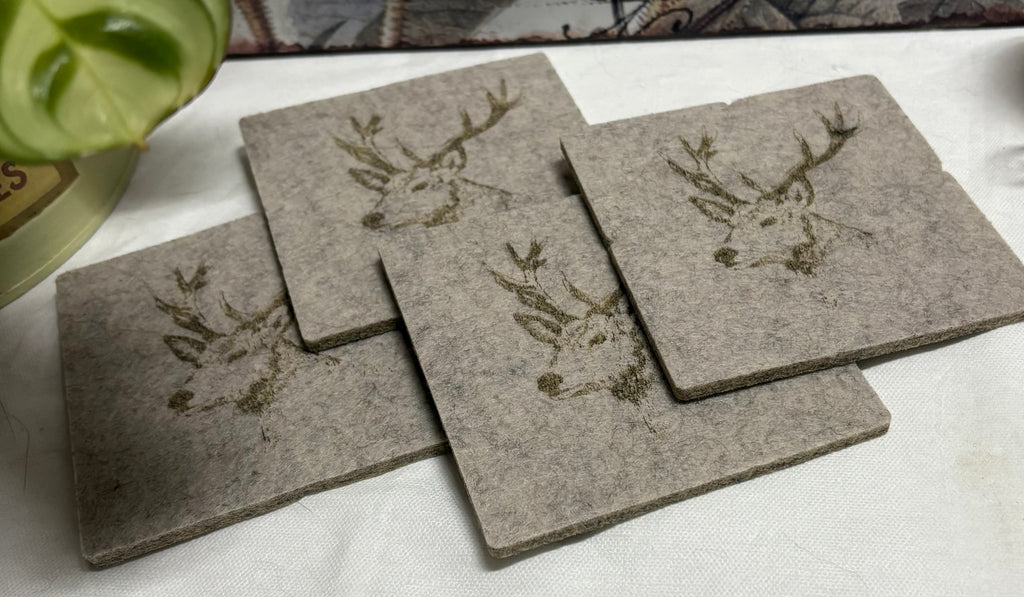 Set Of 4 Felt 10cm Deer Coasters