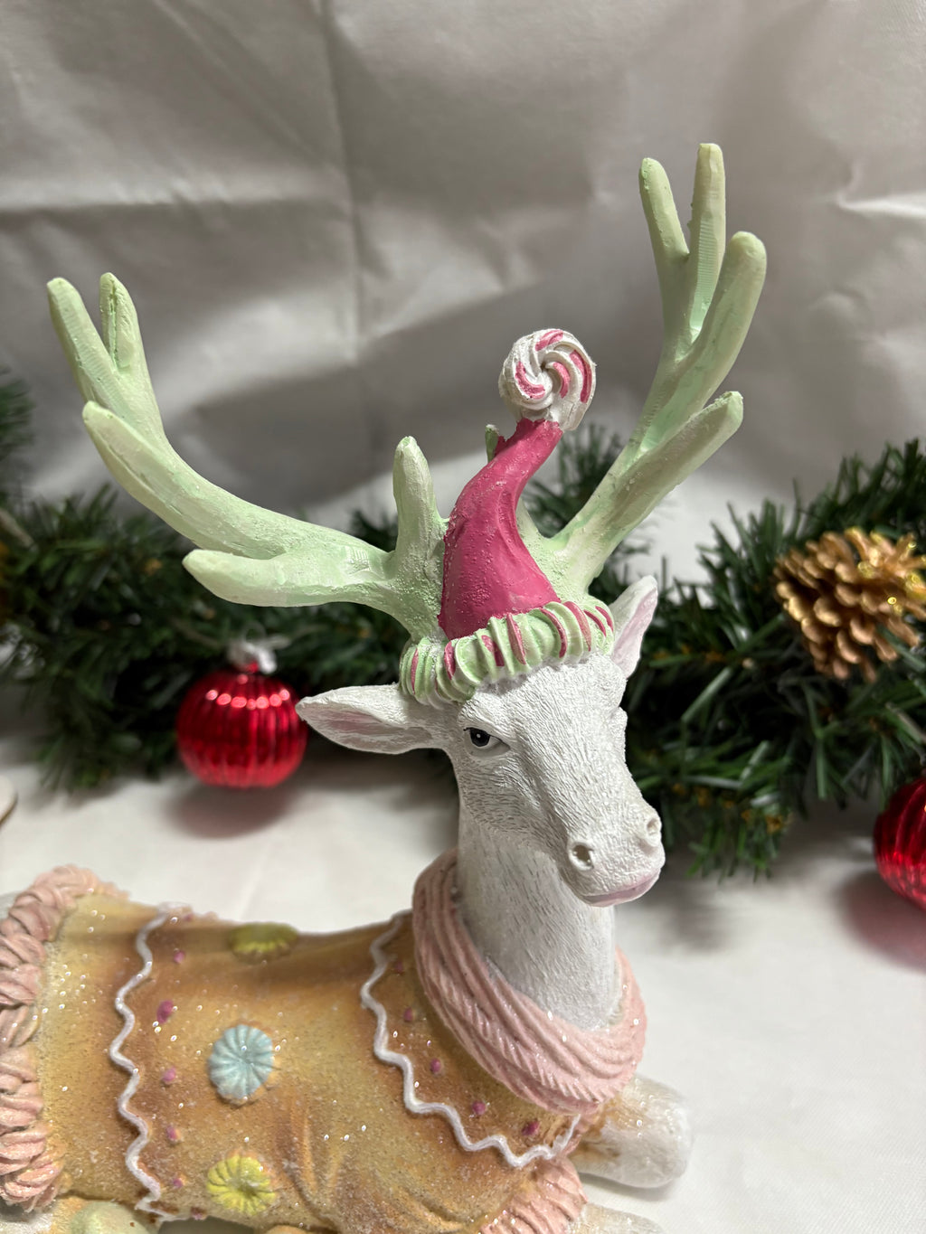 Pastel Large Resin Christmas Resting Stag Ornament