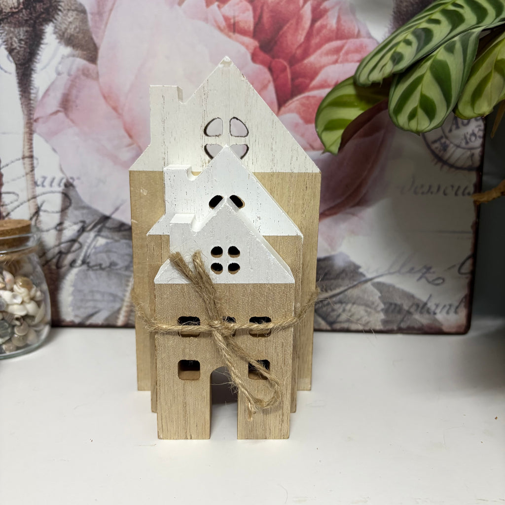 Small Wood Plain Houses With White Roof Set