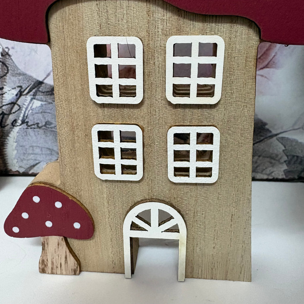 Wooden Mushroom House With Red Roof Ornament