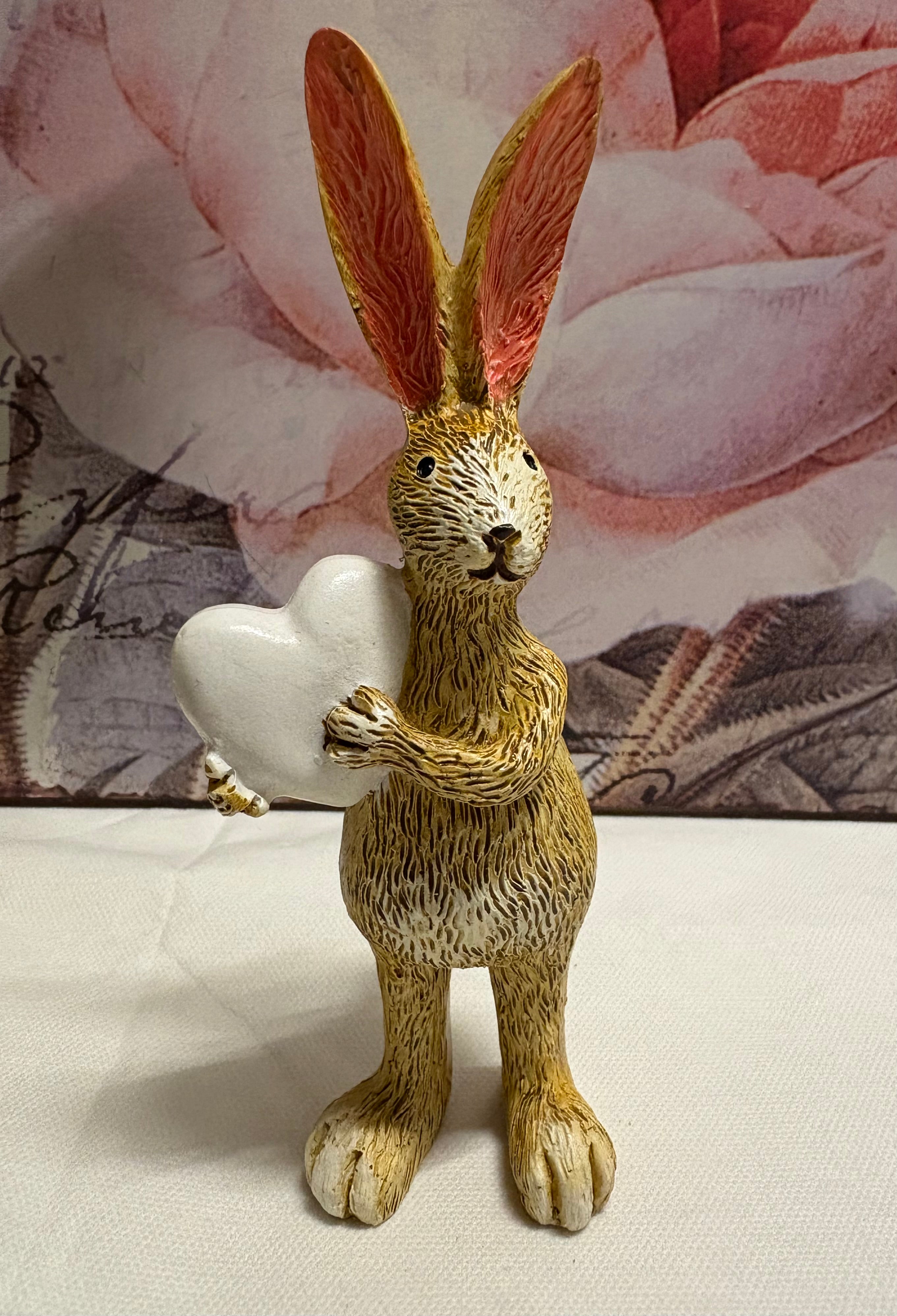 Standing White Heart Bunny Resin Figure