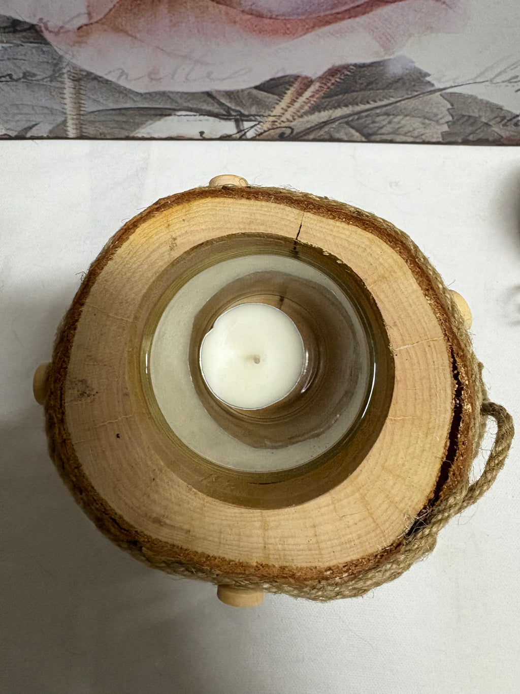 Bark Candle Holder with Deer or Cherub Cutout Design