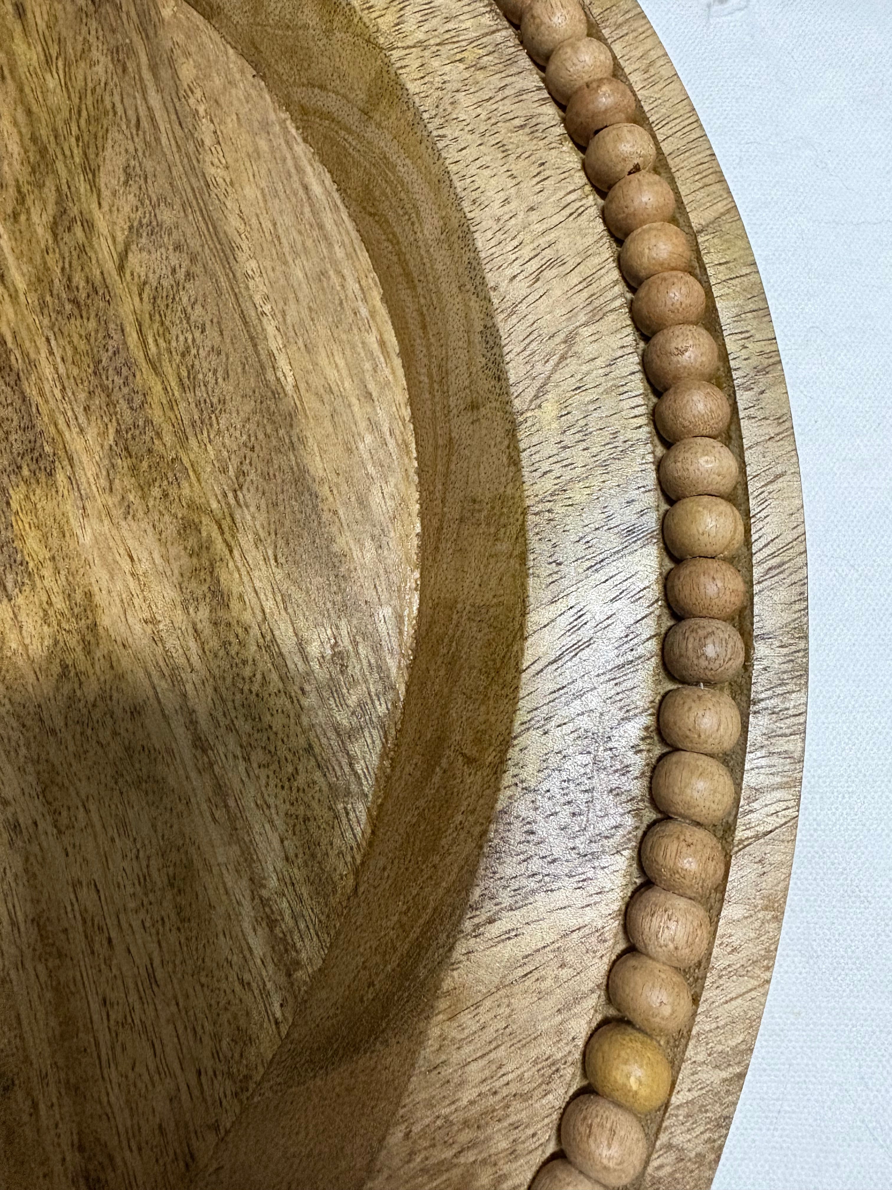 Round Wooden Beaded Edge Decorative Plate, 40cm