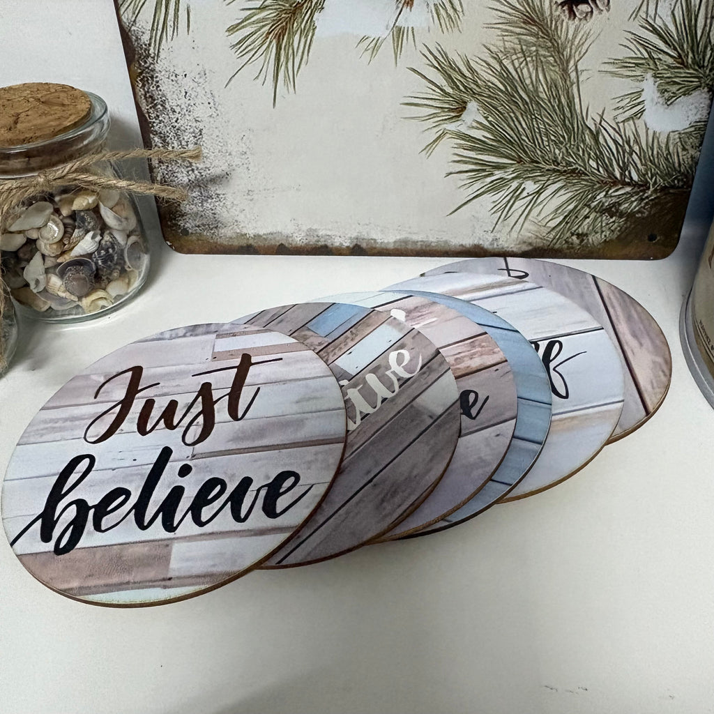 Set of 6 Wooden Inspirational Coastal Style Coasters