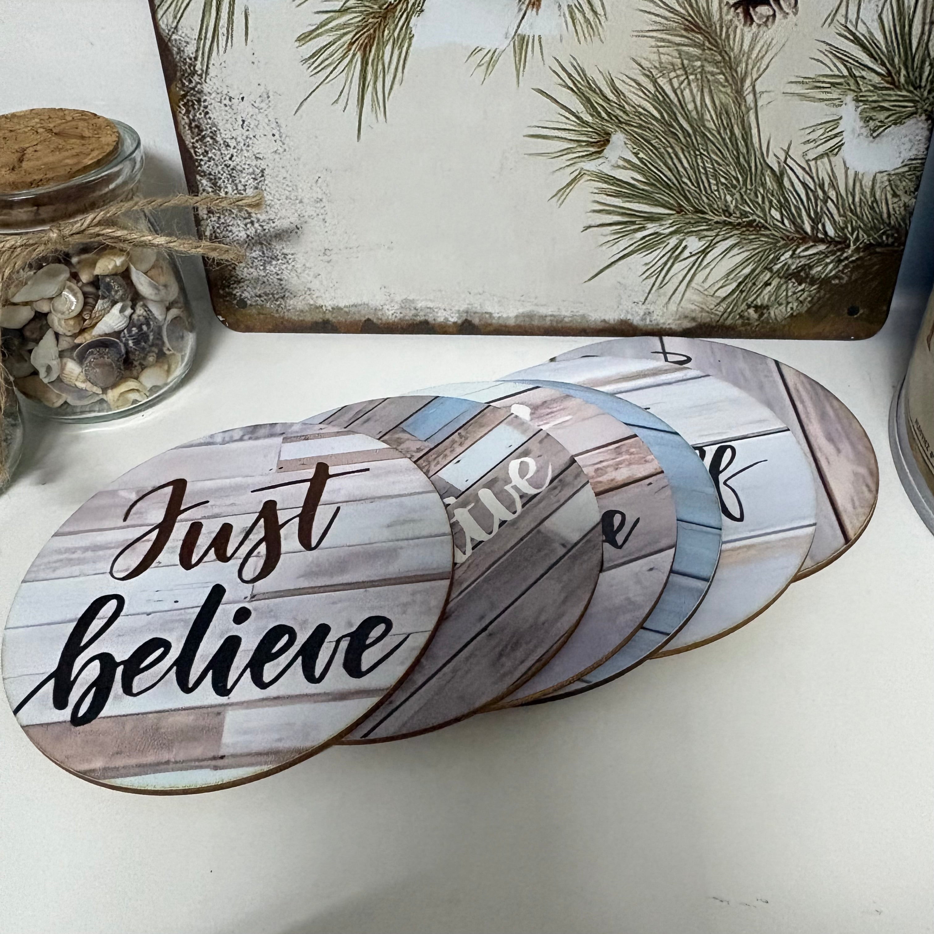 Set of 6 Wooden Inspirational Coastal Style Coasters
