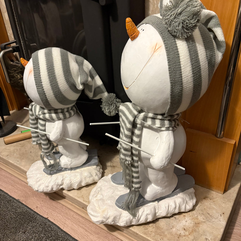 Pair of Resin Skiing Snowman Figures