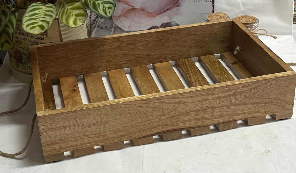 Wooden Slatted Storage Tray, 40cm