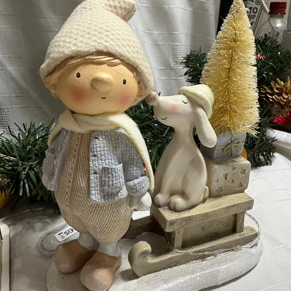 Boy & Dog on Sled Light Up LED Christmas Decorations