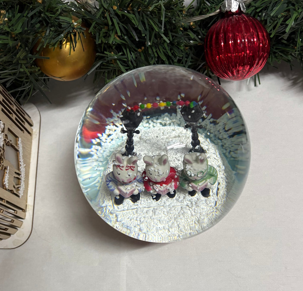 Beautiful Medium Sized Rabbits Snow Globe with Red Base