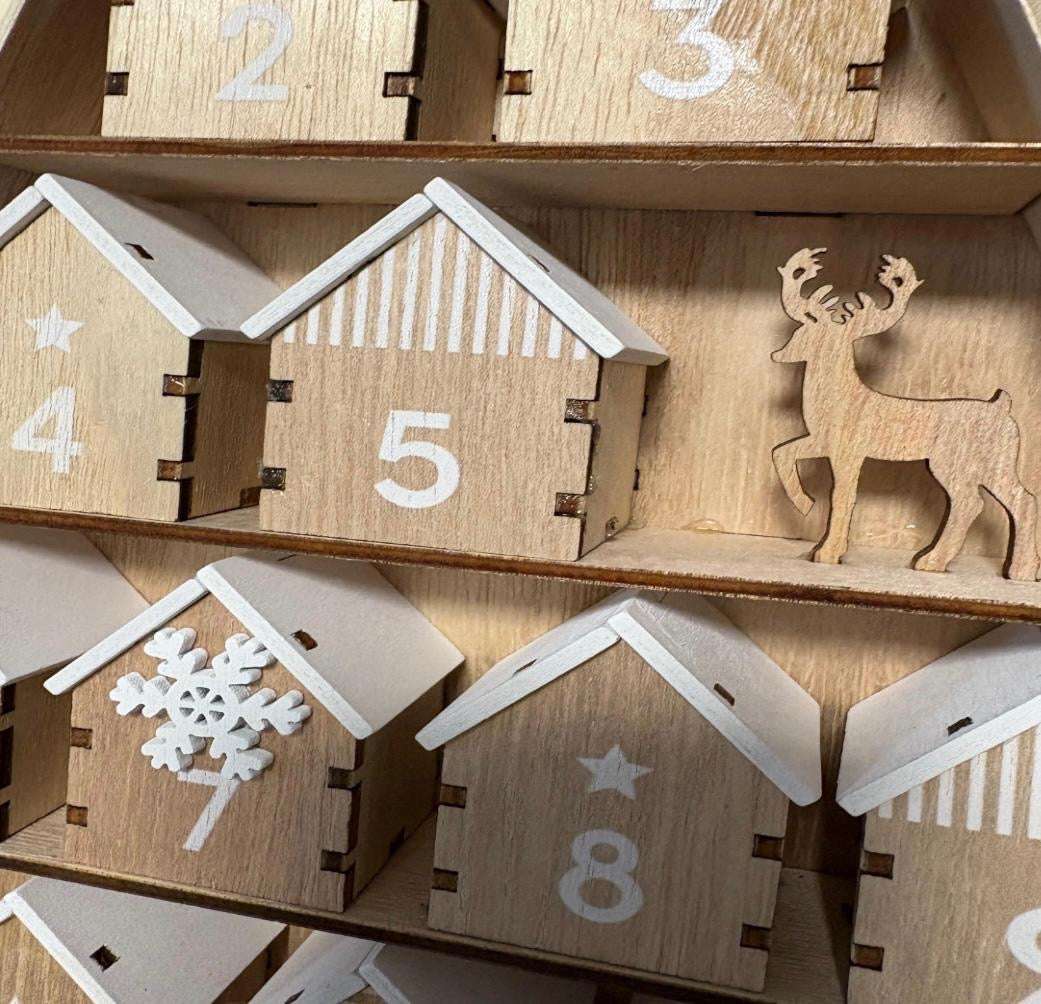 Large Wooden Houses Re-useable Advent Calendar Christmas Countdown