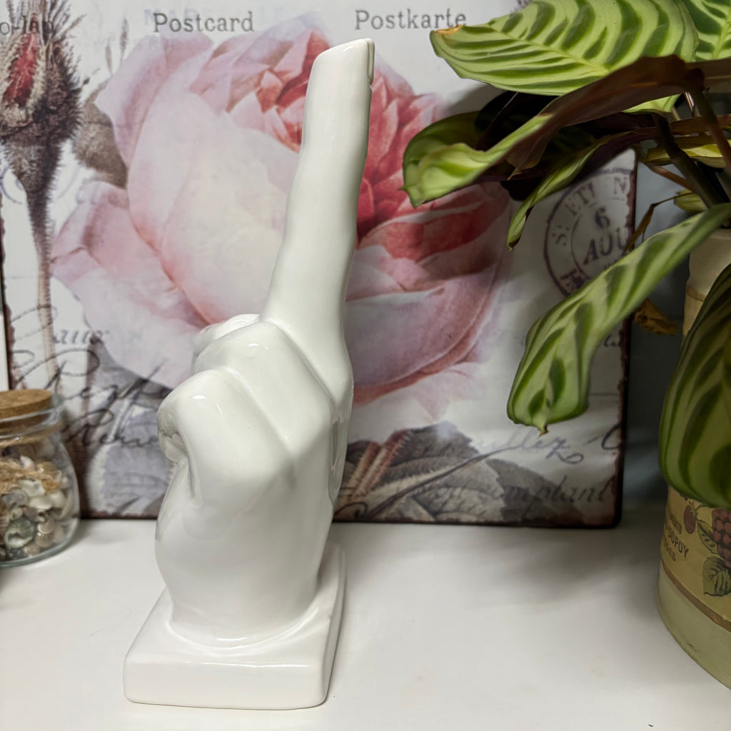White Porcelain Victory Hand Ornament