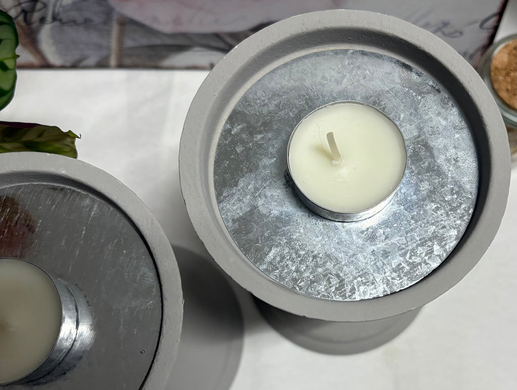 Pair of Ornate Chunky Grey T Light Holders