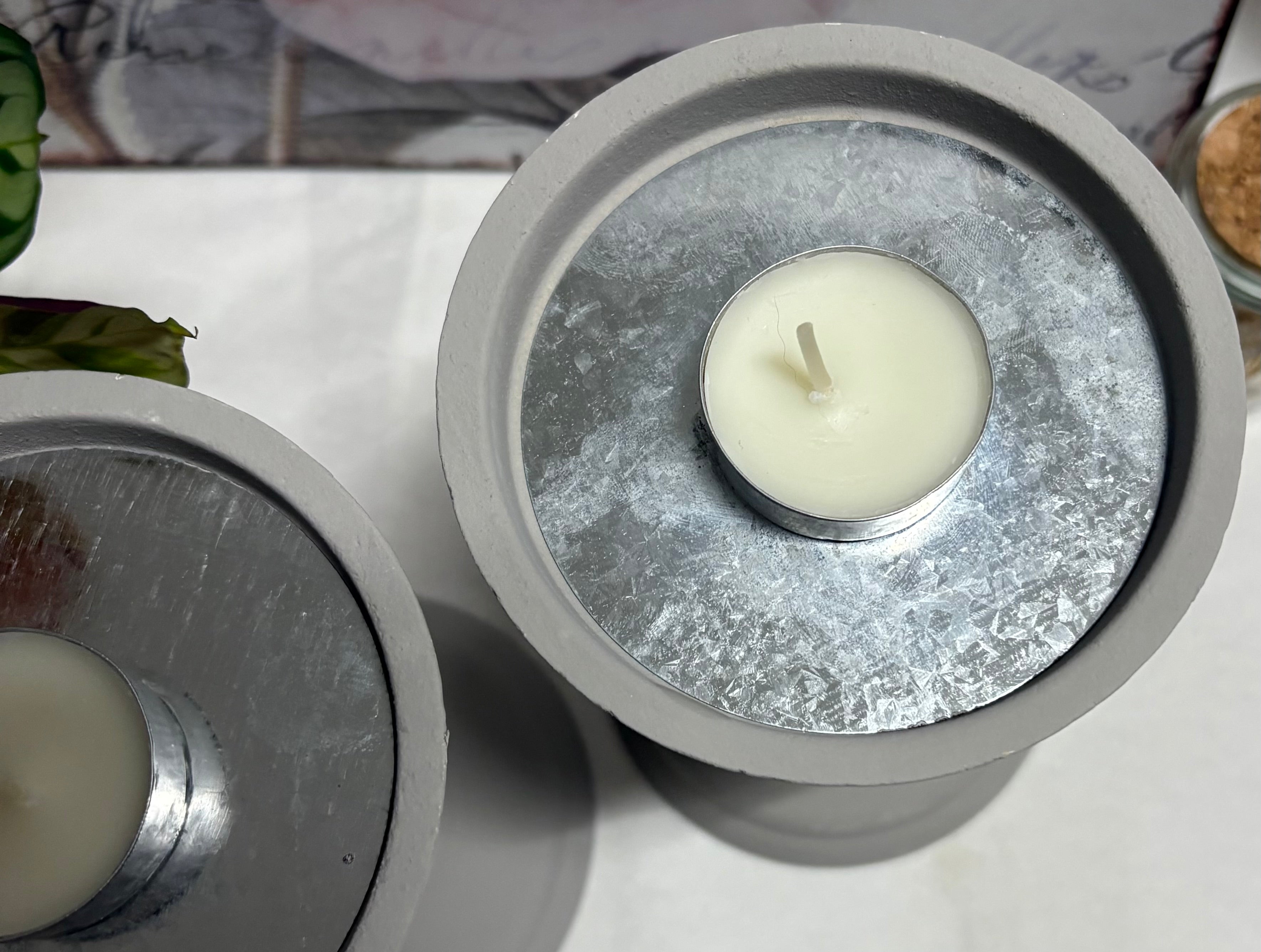 Pair of Ornate Chunky Grey T Light Holders