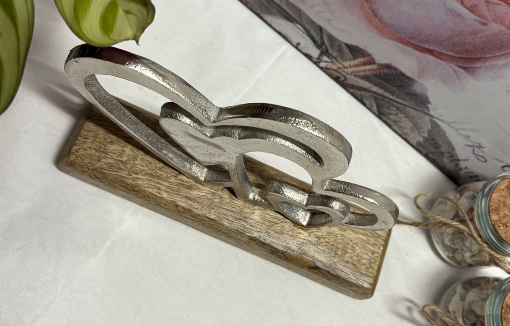 Aluminium Multi Graduated Heart Ornament On Block, 16cm