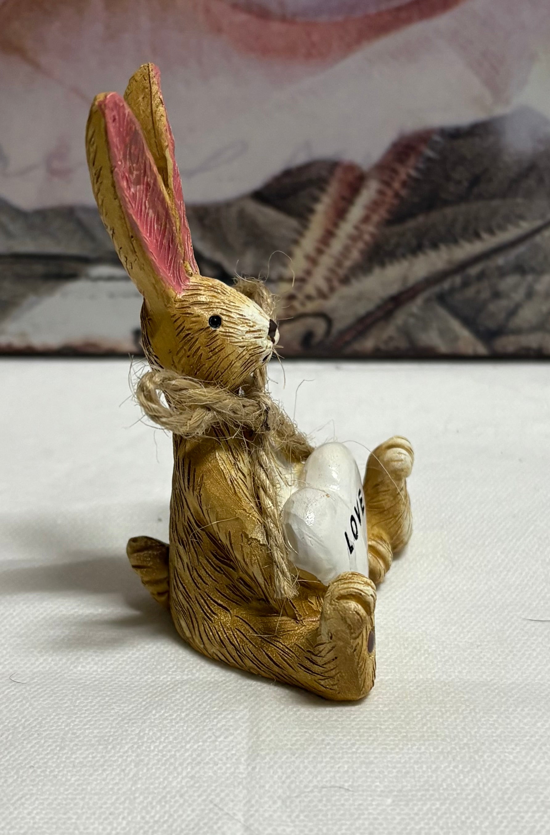 Sitting Brown Bunny with Love Heart Figure Ornament