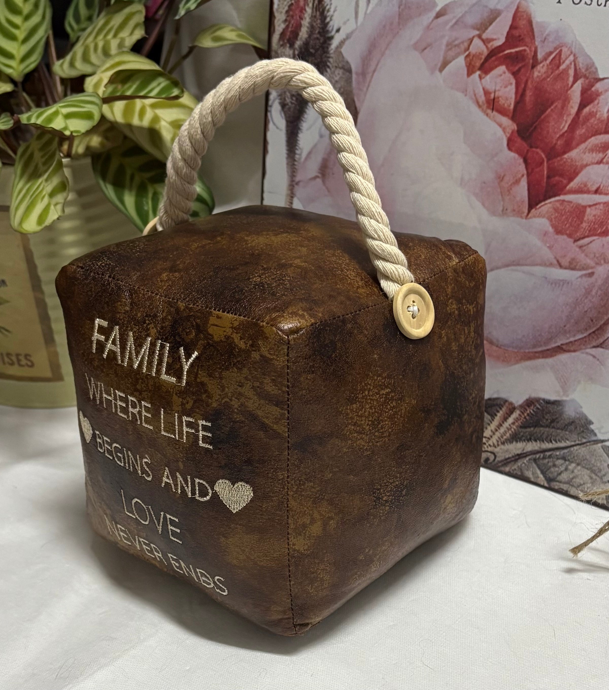 Faux Leather Family Cube Doorstop