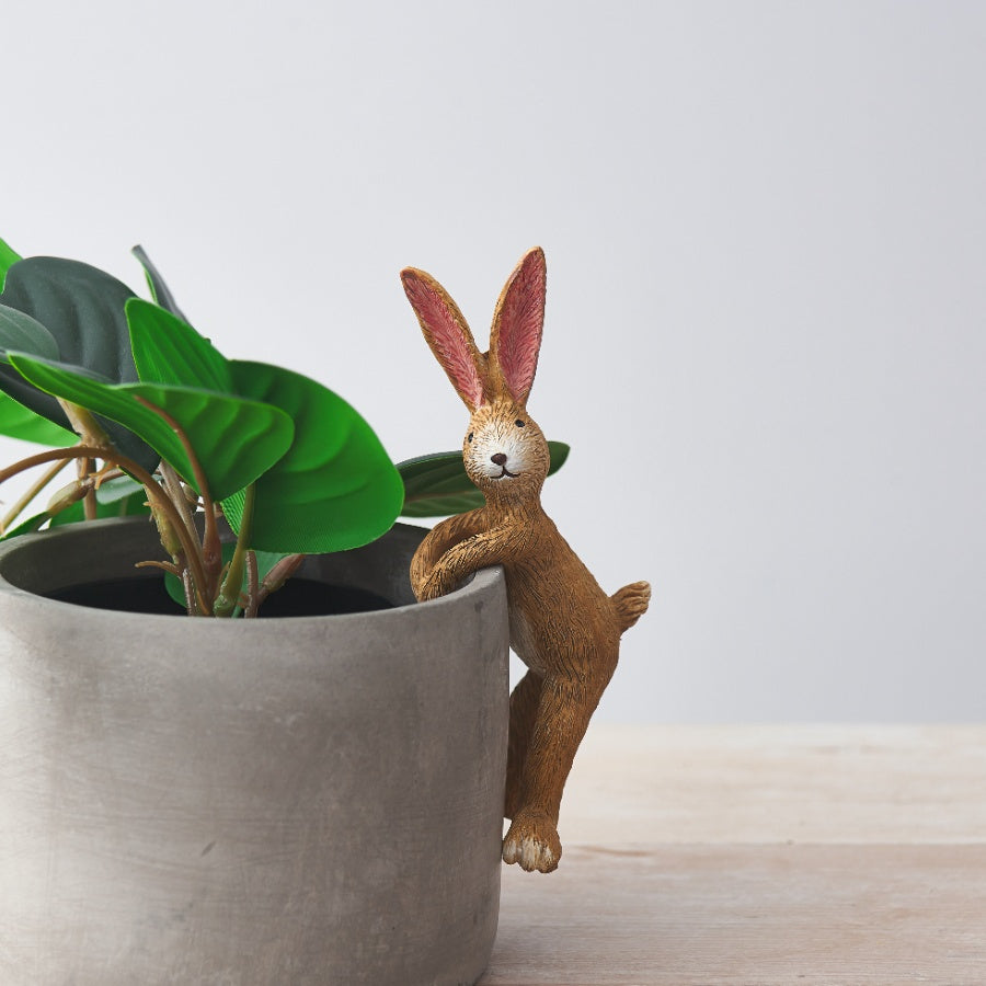 Brown Bunny Rabbit Figure Pot Hanger, 14cm