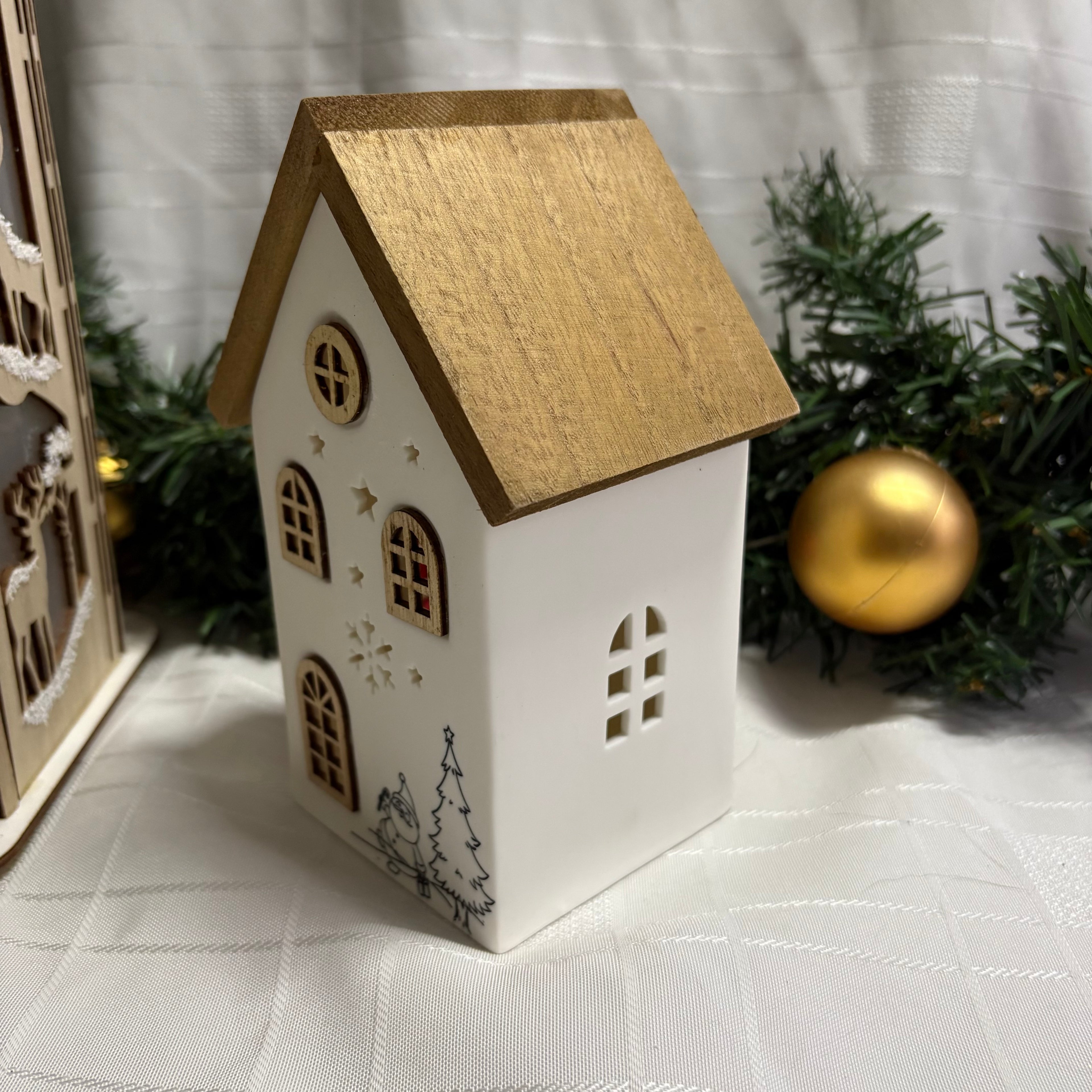 Ceramic & Wooden LED Light Up House Christmas Decoration - 2 Sizes