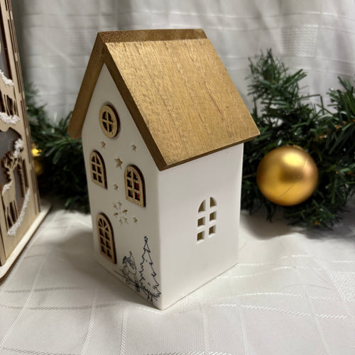 Ceramic & Wooden LED Light Up House Christmas Decoration - 2 Sizes
