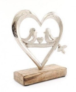 Heart and Bird on Wooden Plaque Ornament, 18cm