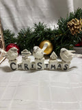 White Merry Christmas with Birds Resin Sign