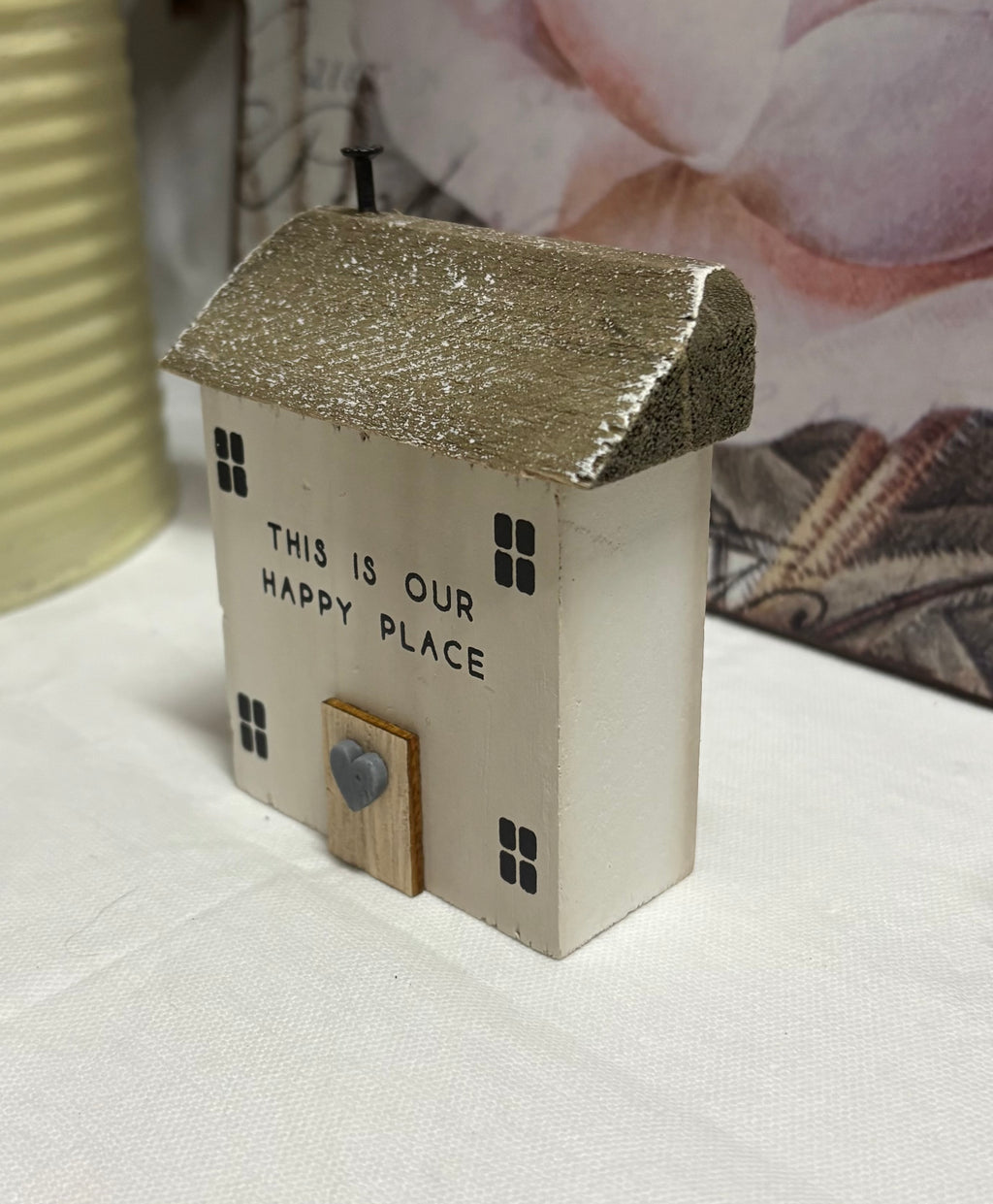 Happy Place Wooden House Ornament, 9.5cm