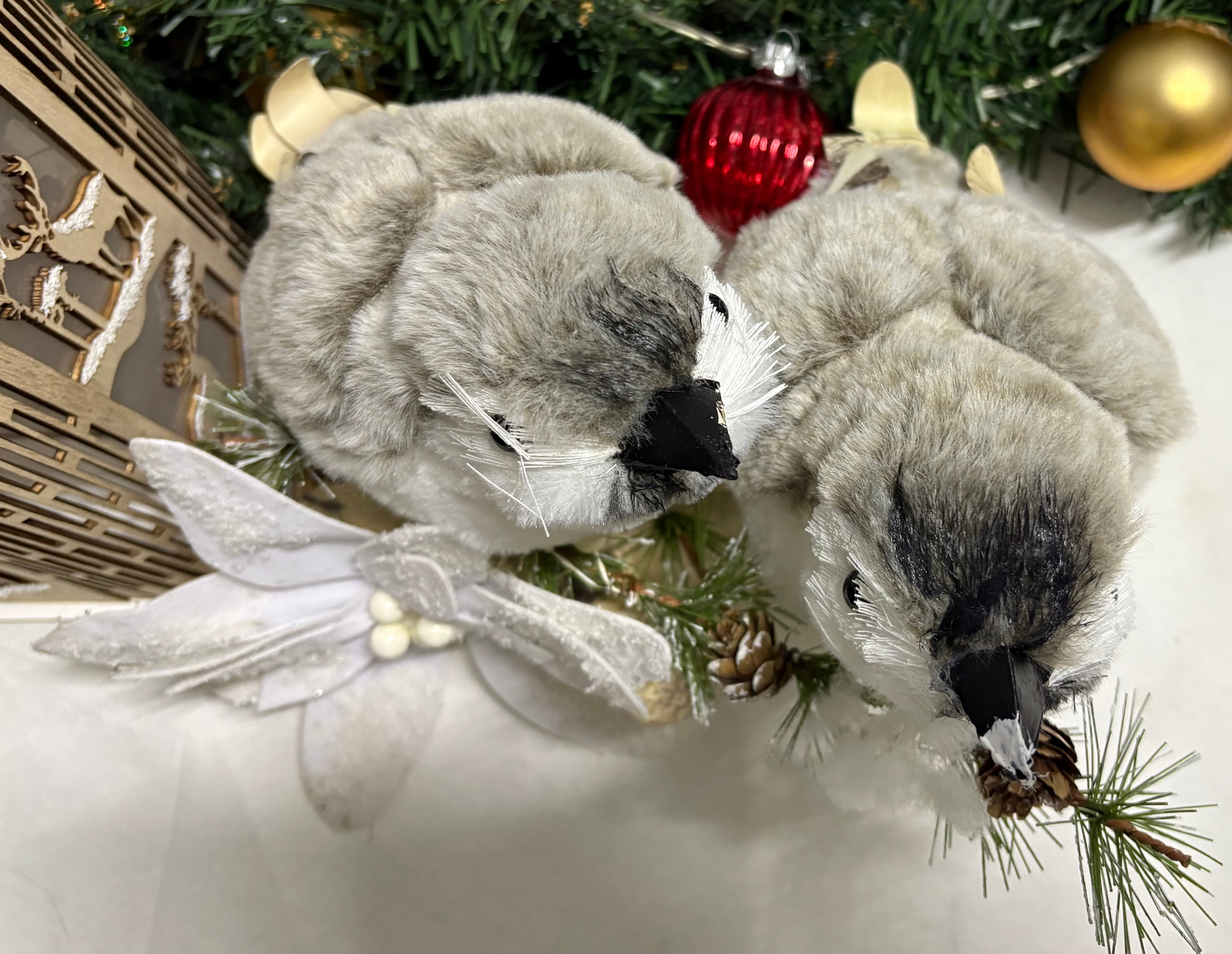 Two Soft Plush Birds on a Branch Ornament
