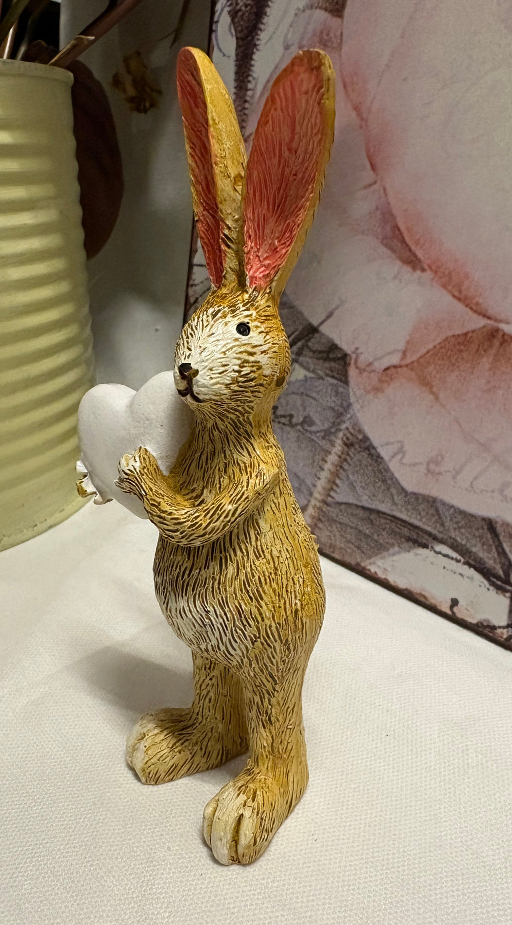 Standing White Heart Bunny Resin Figure