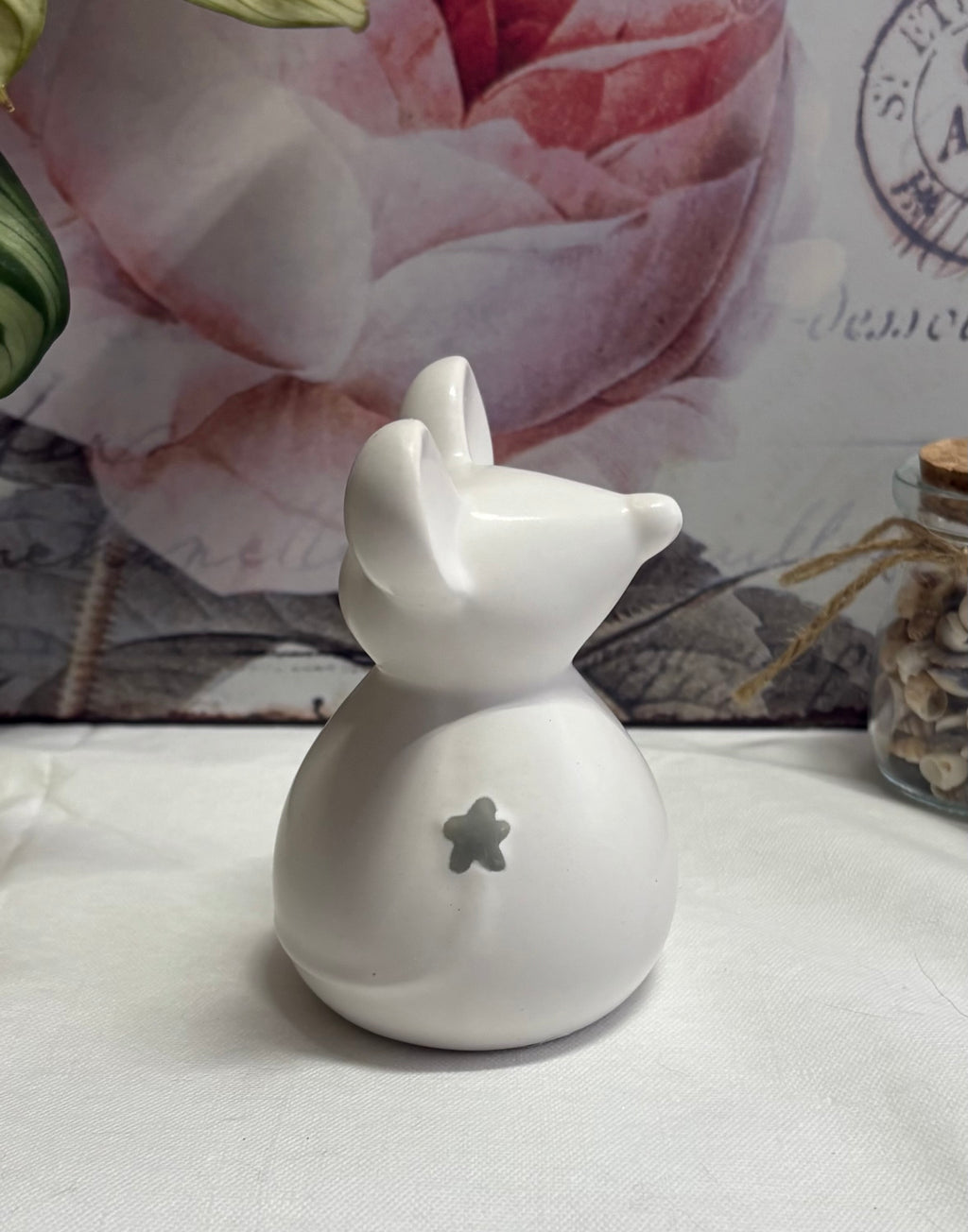 Ceramic White Mouse Ornament with Grey Star