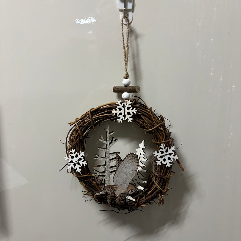 White Winged Owl Mini Hanging Wreath - 2 Designs