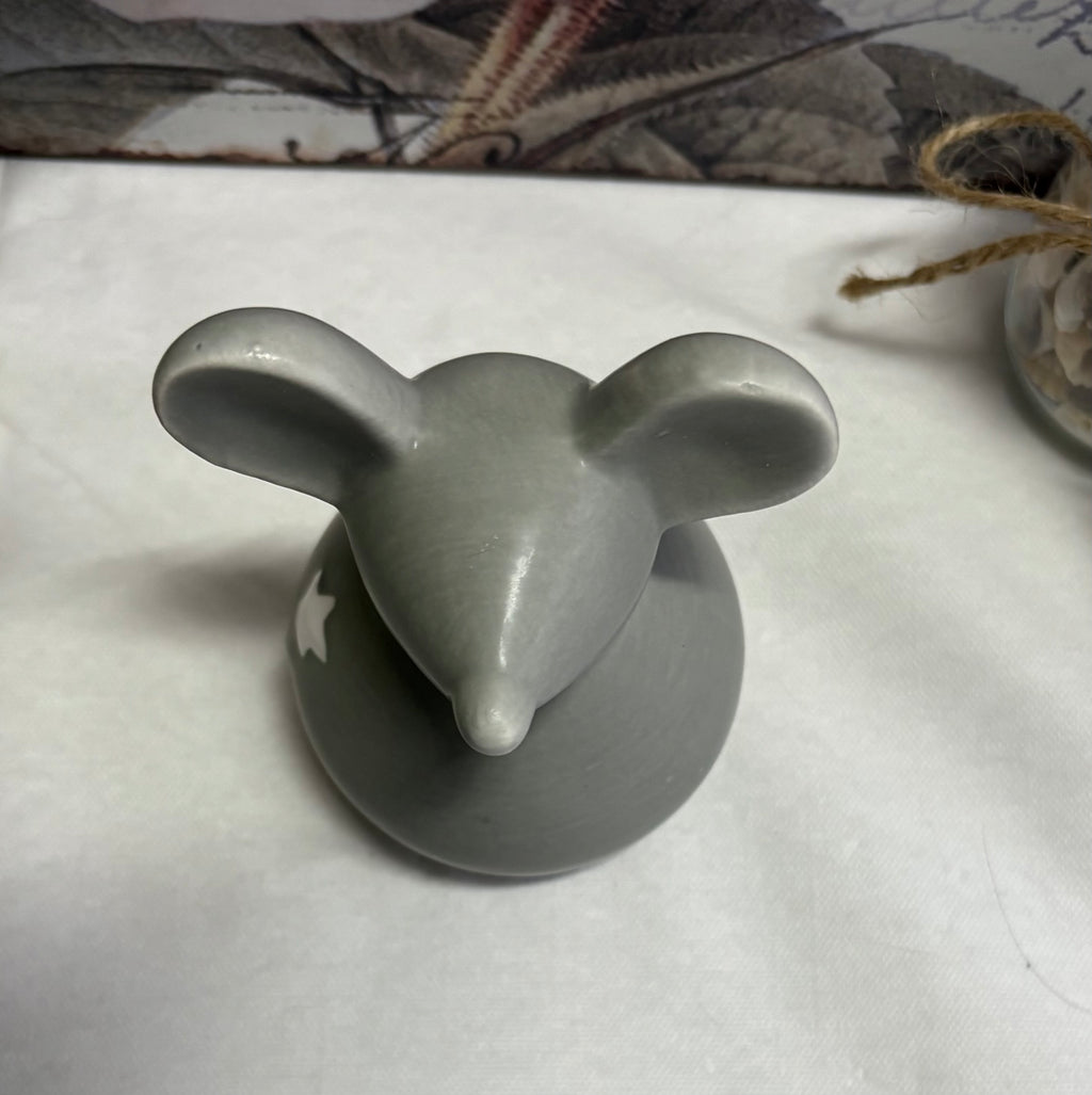 Ceramic Grey Mouse Ornament with White Star