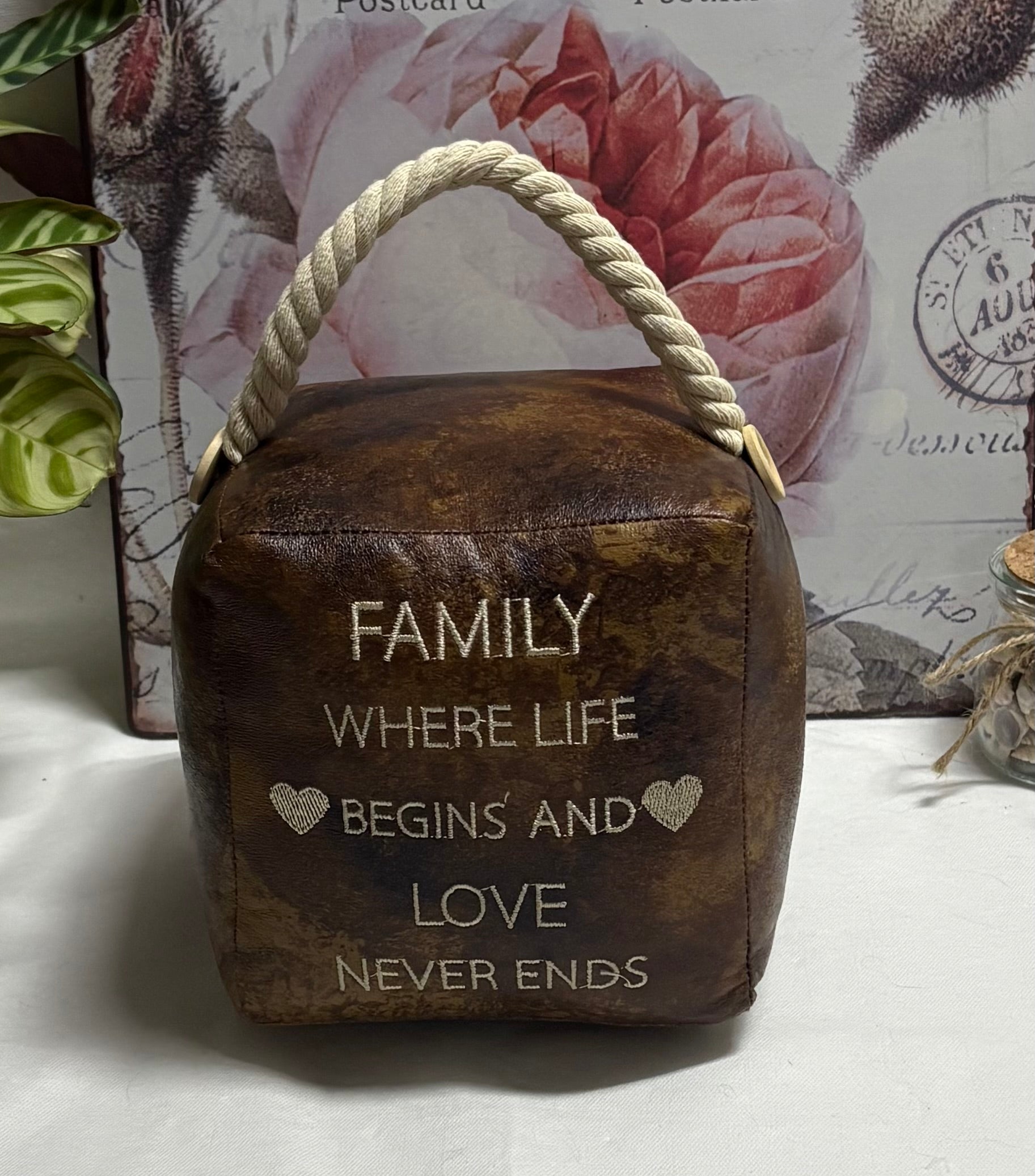 Faux Leather Family Cube Doorstop