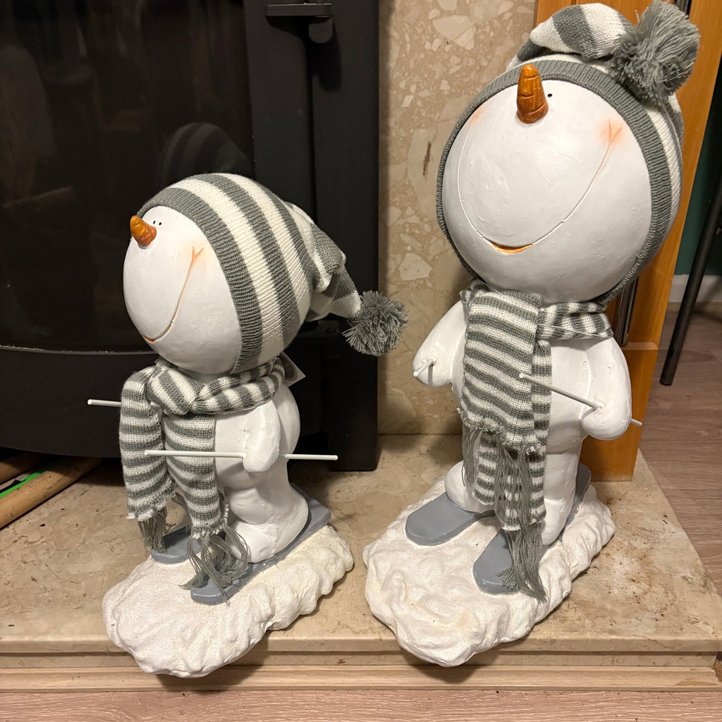 Pair of Resin Skiing Snowman Figures