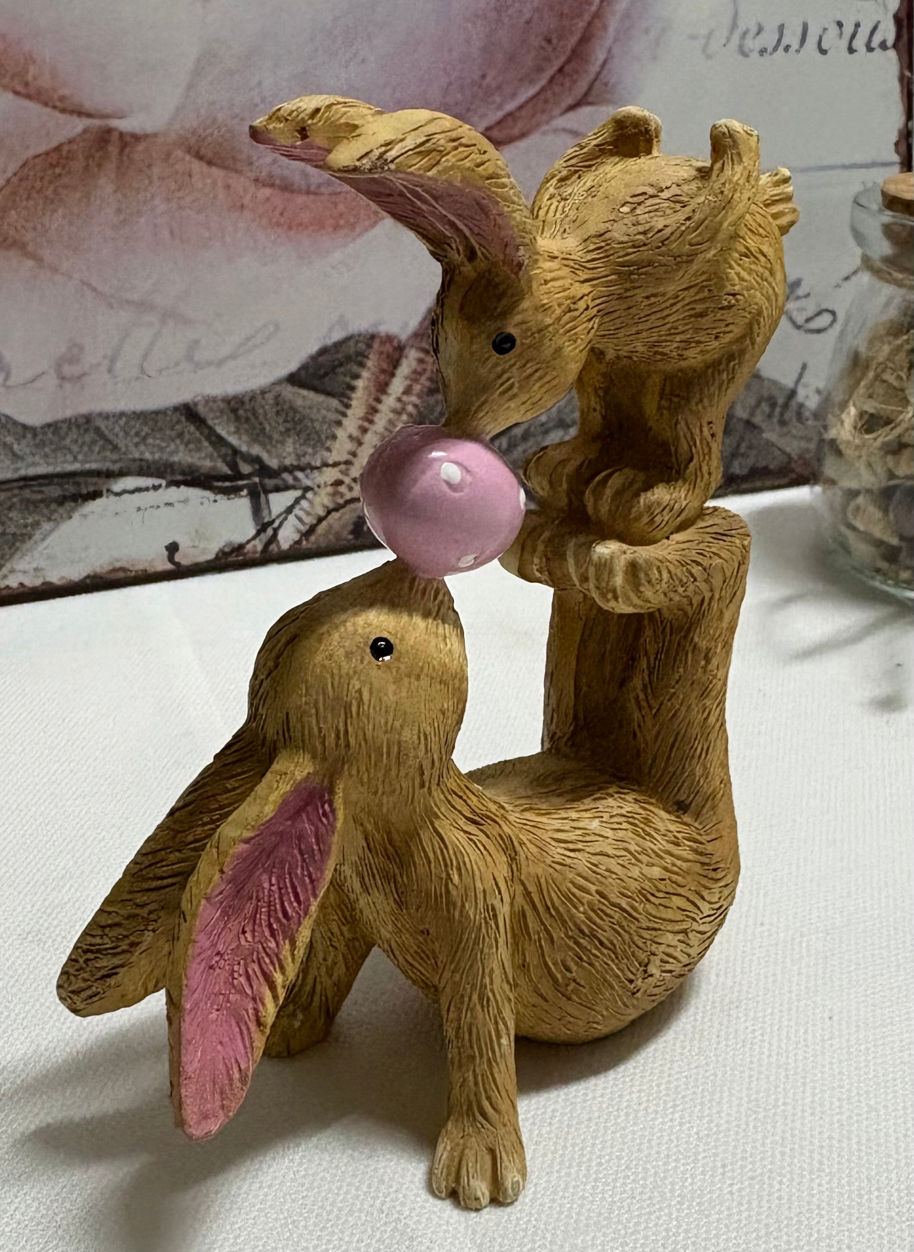 Kissing Bunnies Easter Ornament - Pink Egg