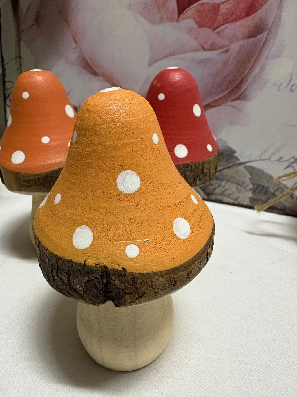 Set of 3 x Colourful Wooden Mushrooms, 10cm - 3 Colours
