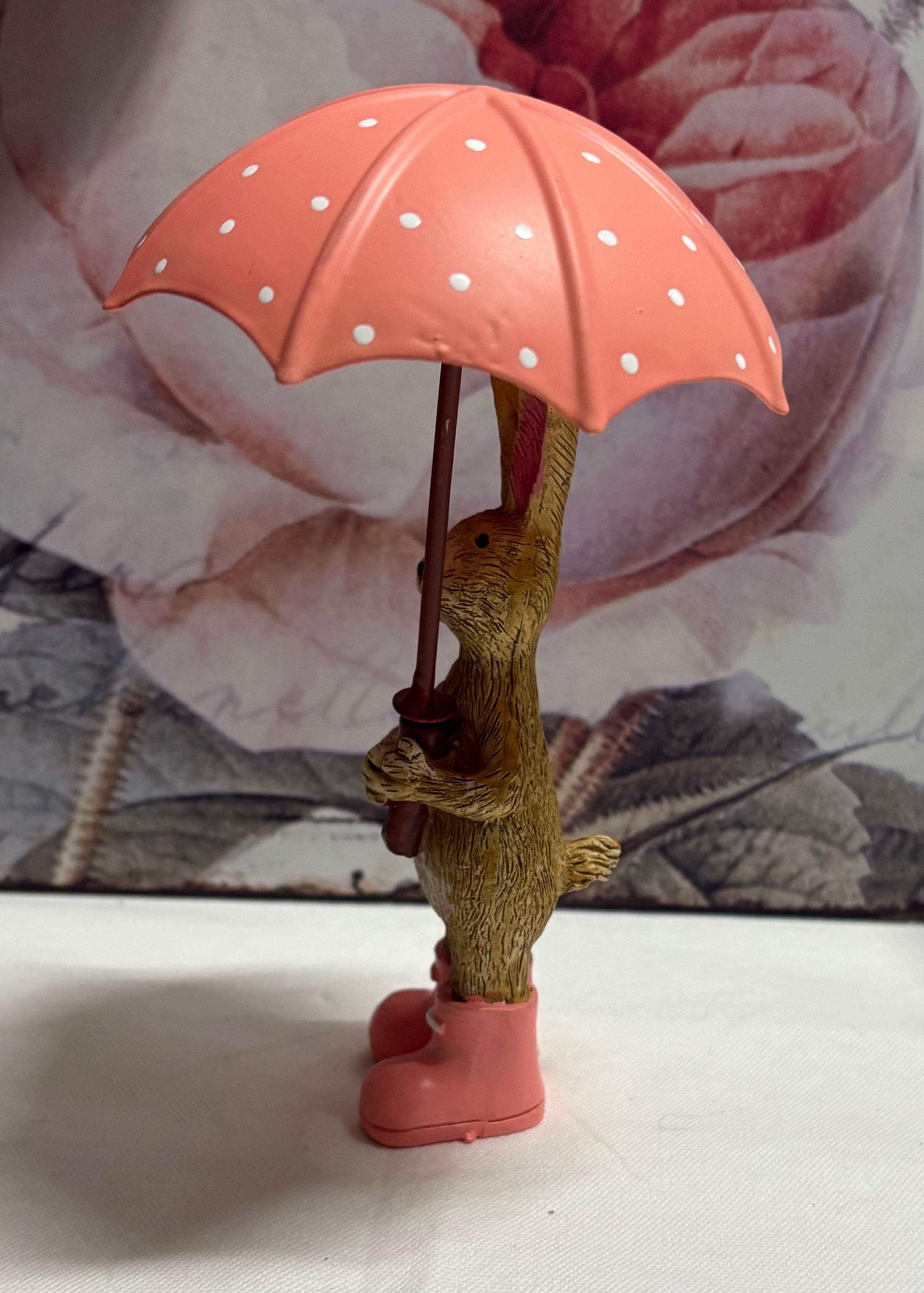 Standing Brown Bunny Rabbit with Pink Umbrella Figure Ornament