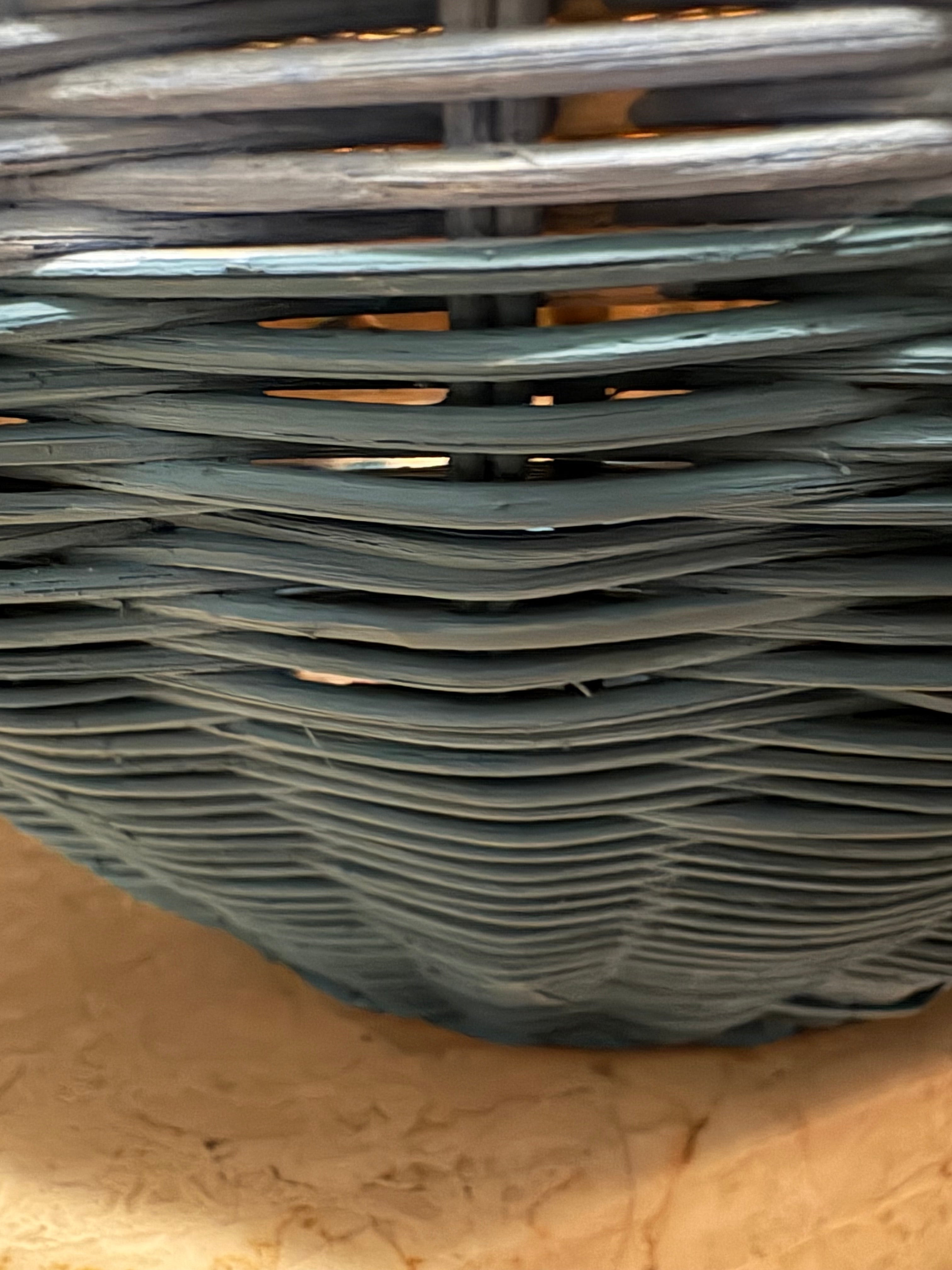 Blue Stripe Rattan Pot Vase With Handles