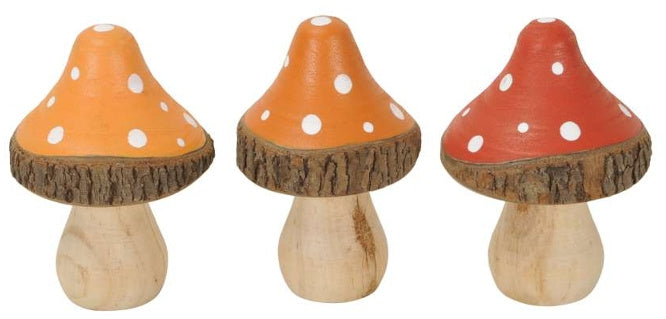 Set of 3 x Colourful Wooden Mushrooms, 10cm - 3 Colours